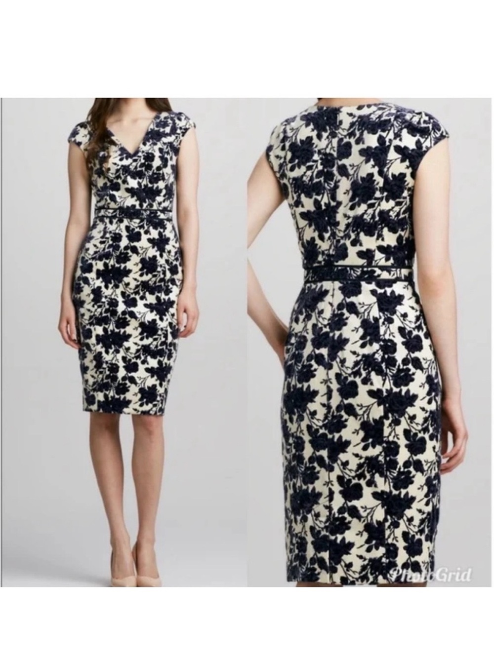 Tory Burch Dayton Velvet Floral Sheath Dress in Cream and Purple